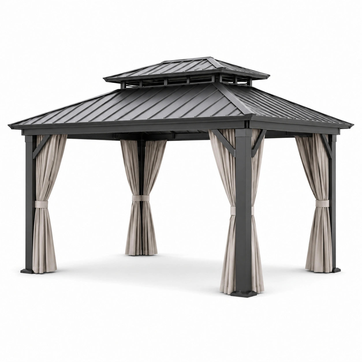 Rechteckiger Pavillon aus Aluminium und Stahl mit Vorhängen in Anthrazit 400x300 cm