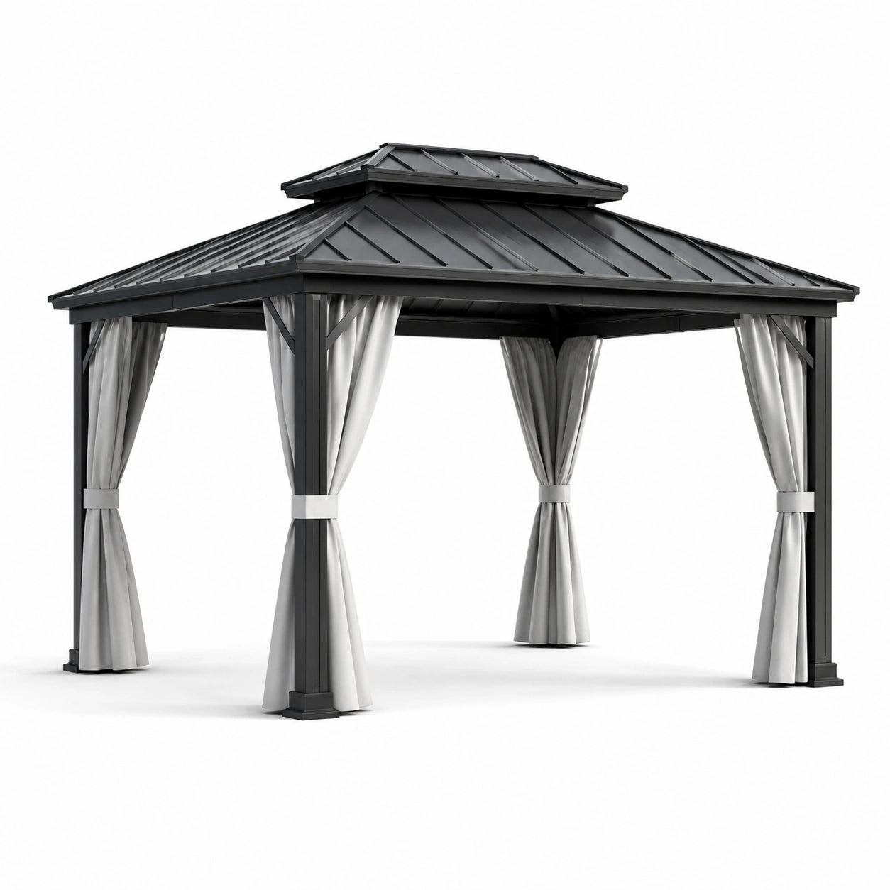 Aluminium Gartenpavillon mit Doppeldach in Anthrazit und Grau