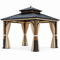 Gartenpavillon Aluminium Stahl Polyester Vorhänge Schwarz/Braun 3x3m