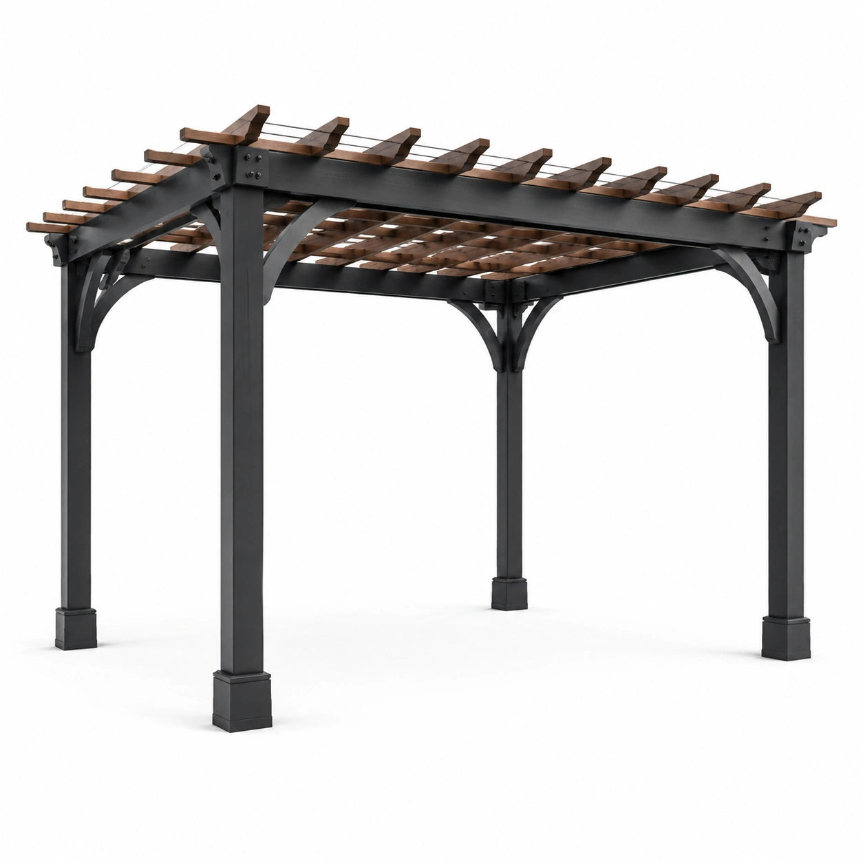 Stahl- und Holzpergola Braun Schwarz