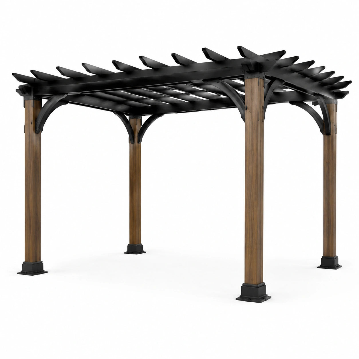 Pergola aus Metall und Holz Schwarz/Braun 300x300x240cm