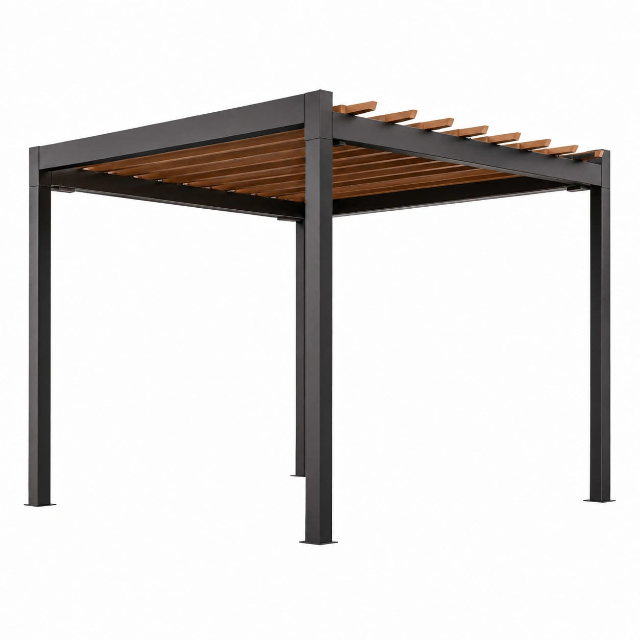 Pergola aus Metall und Holz in Schwarz/Braun 300x300 cm