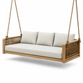 Teakholz Schaukelbank mit Polyesterkissen Beige