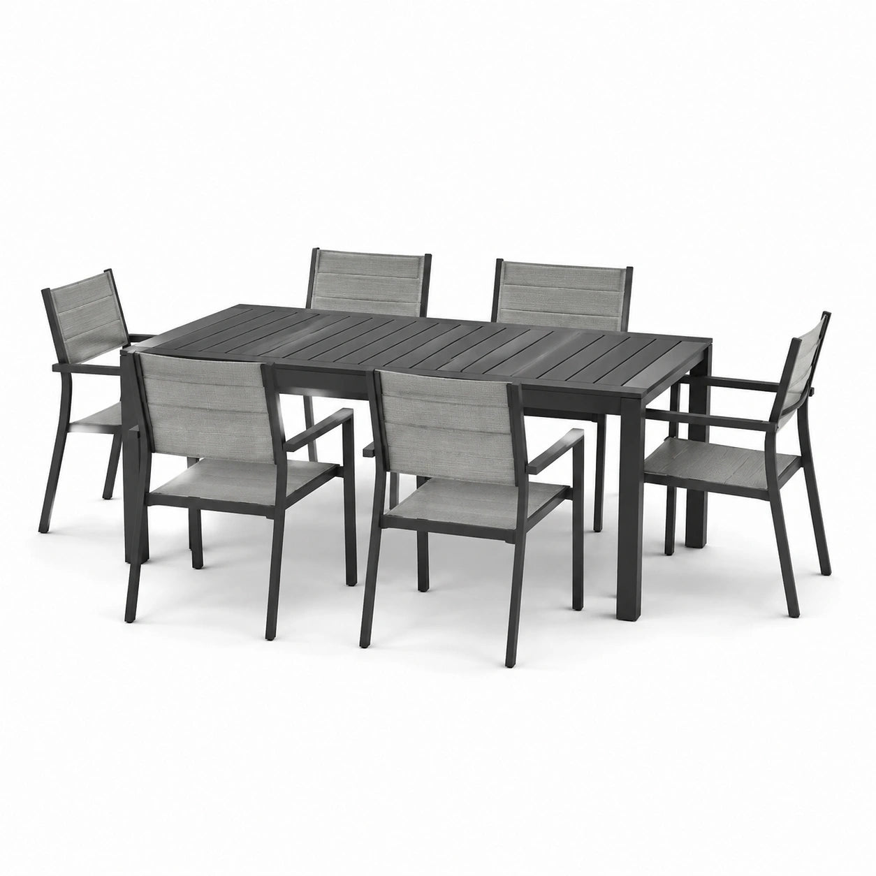 6-teilige Garten-Essgruppe aus Aluminium und Textil, Schwarz/Grau