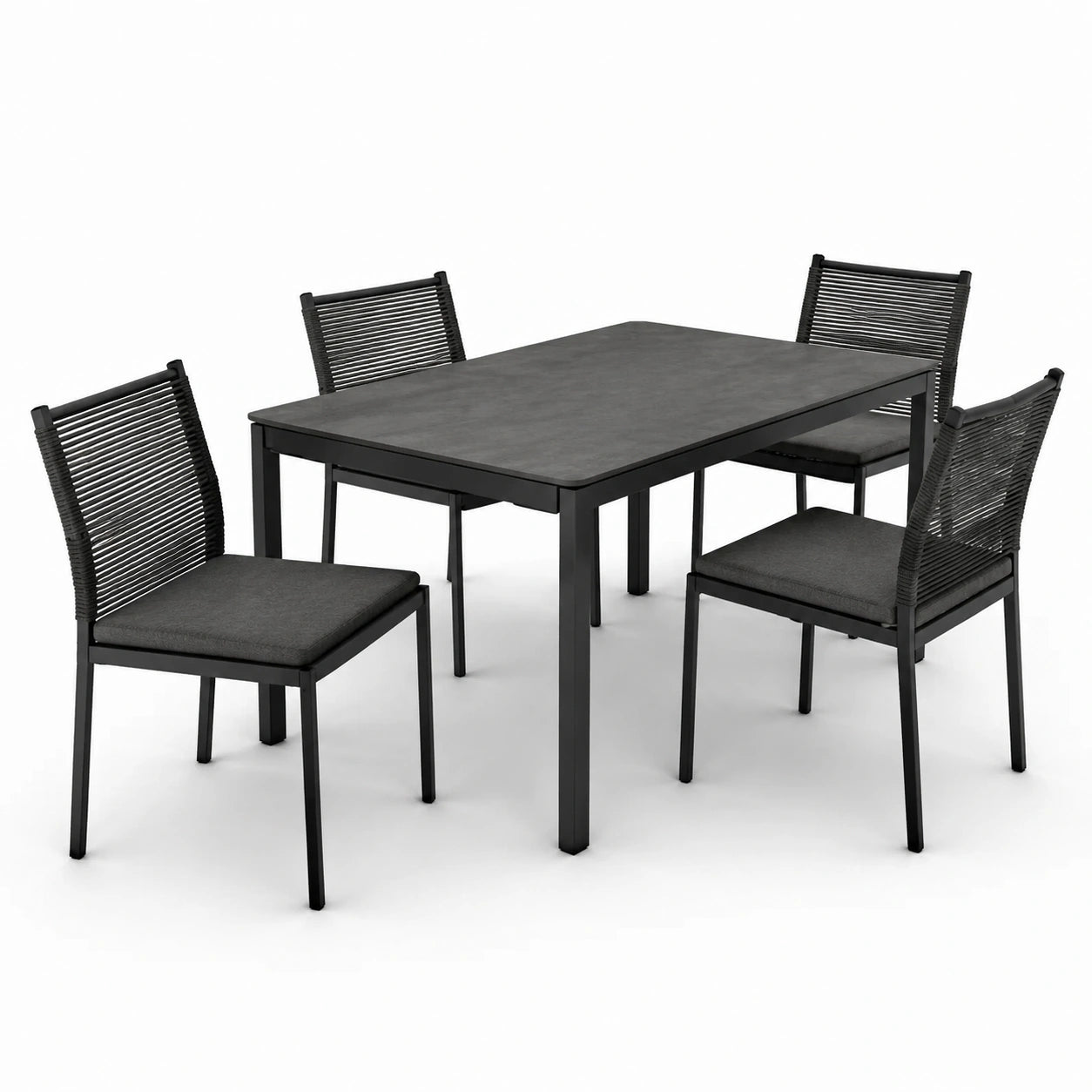 Essgruppe aus Aluminium mit Textilgewebe, Schwarz