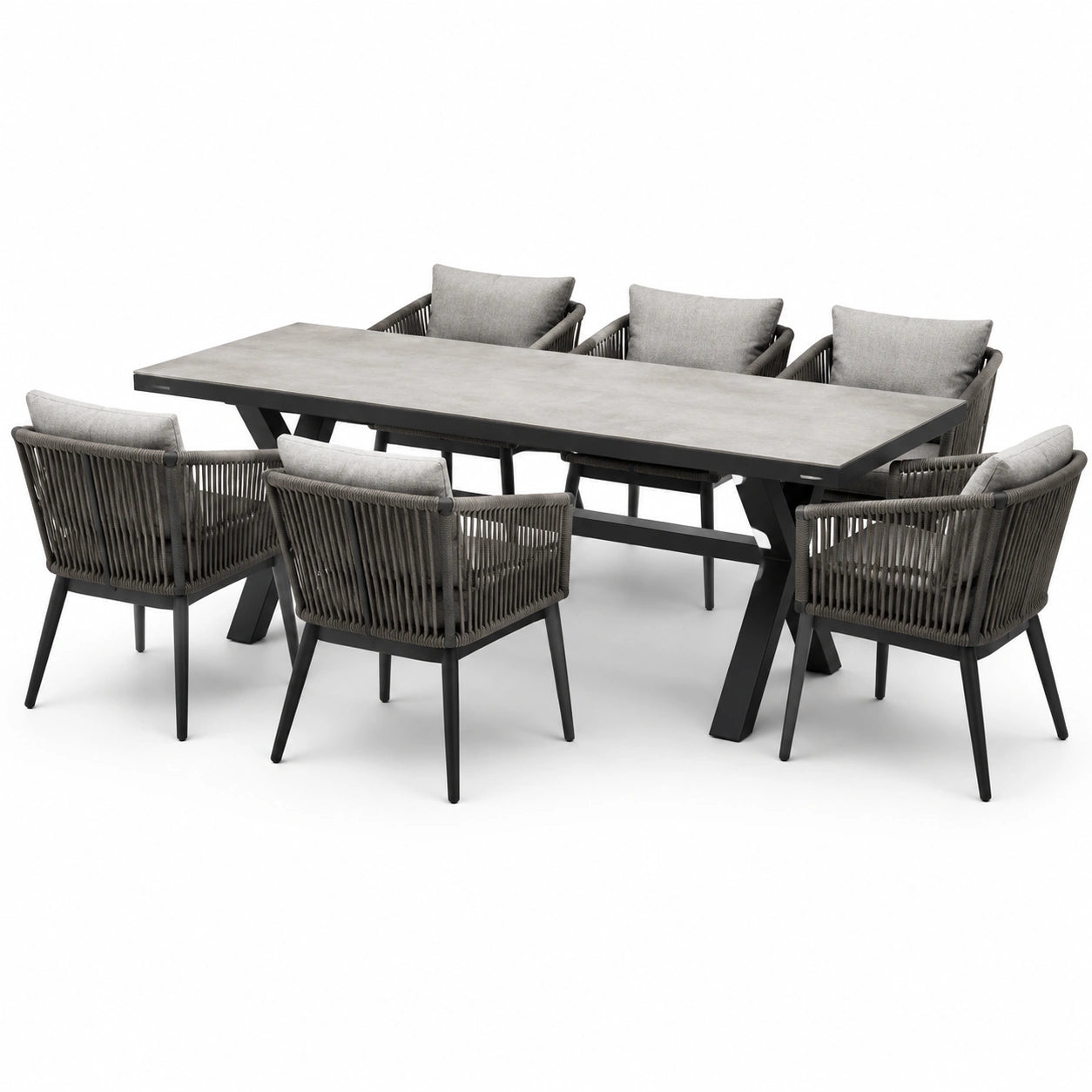 Garten-Essgruppe aus Aluminium und Polypropylen-Seil in Grau/Schwarz