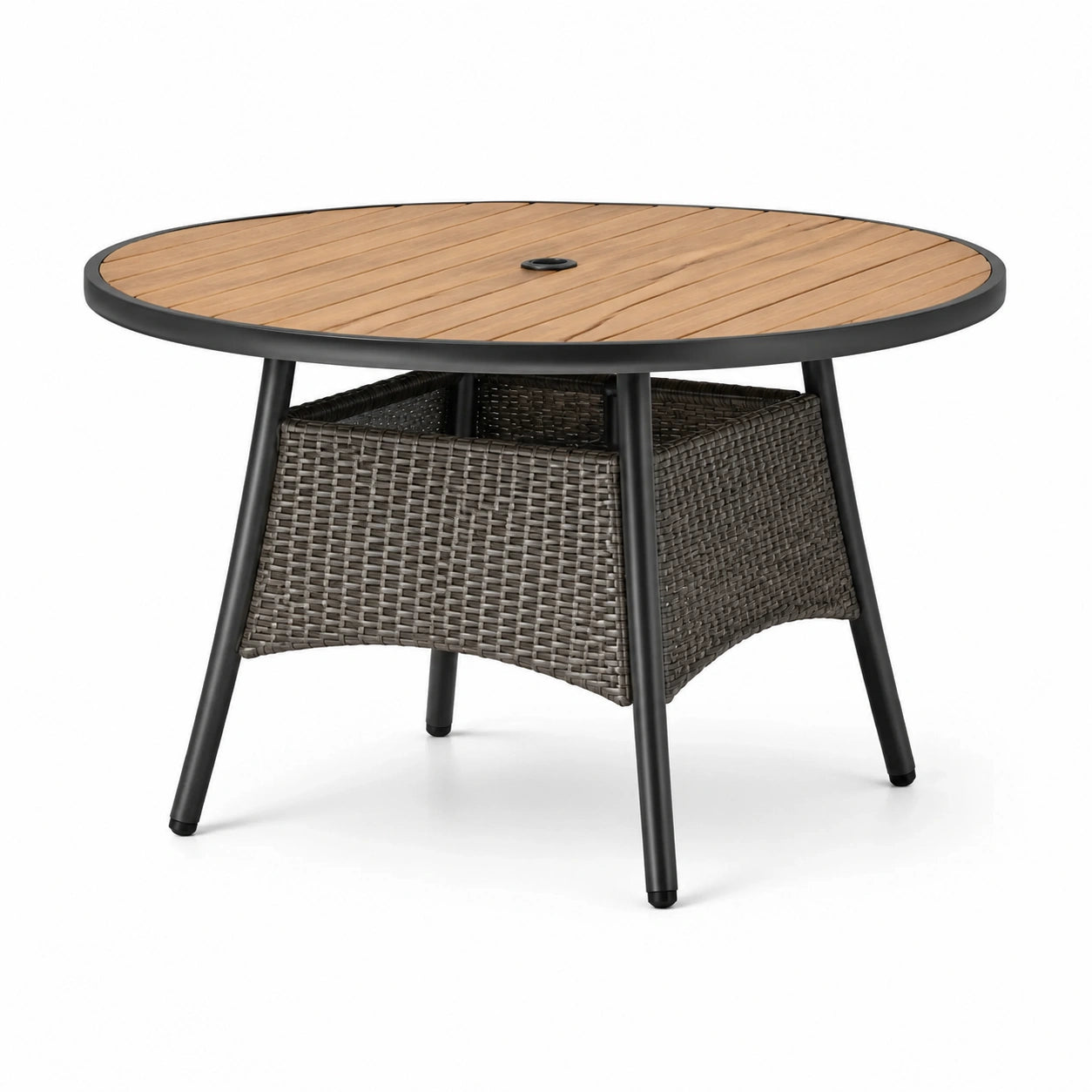 Runder Gartentisch Holz Metall Rattan Grau/Braun Ø100 cm