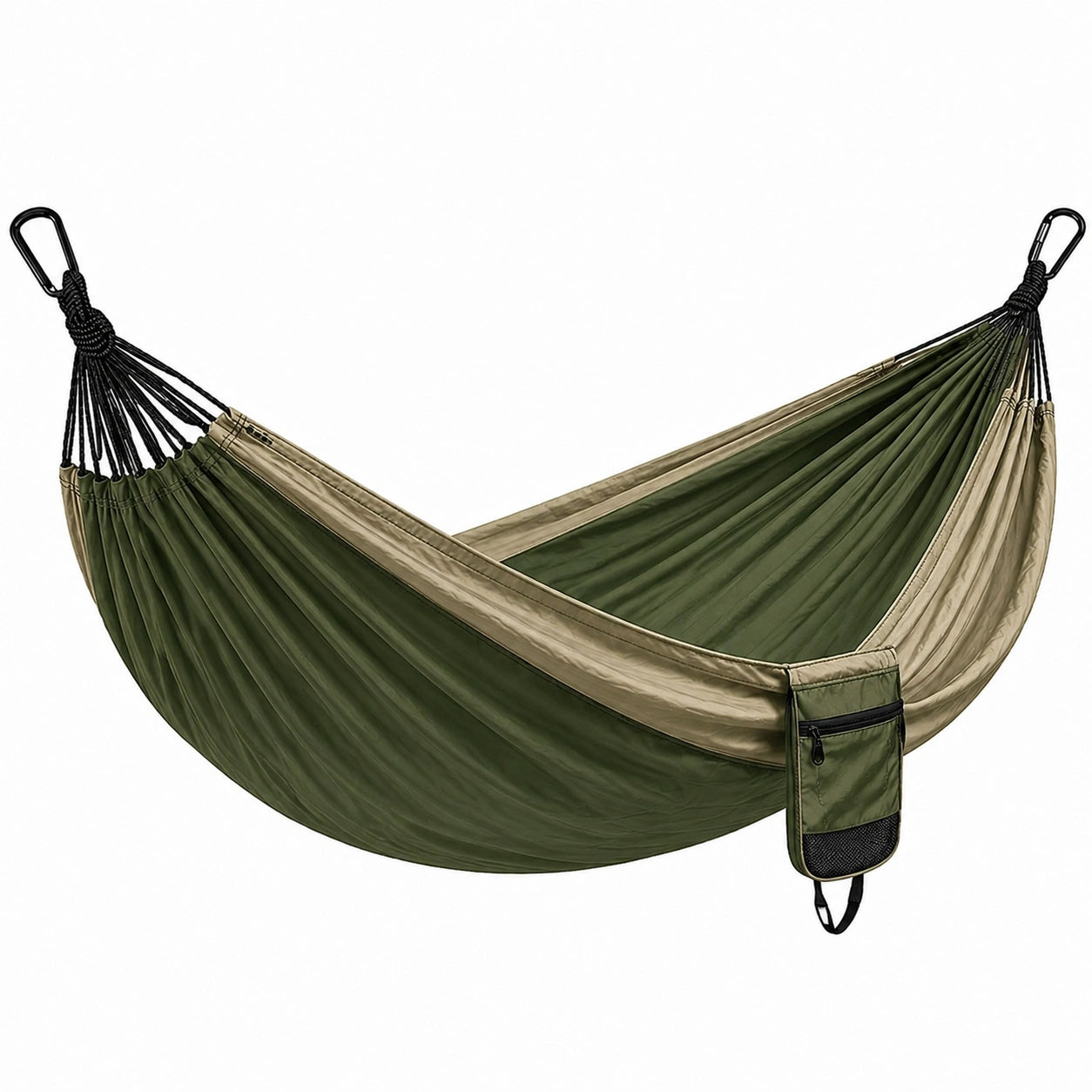 Nylon Hängematte Oliv/Beige 275x140cm mit Tasche