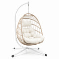 Hängesessel aus Polyrattan mit Metallgestell in Creme