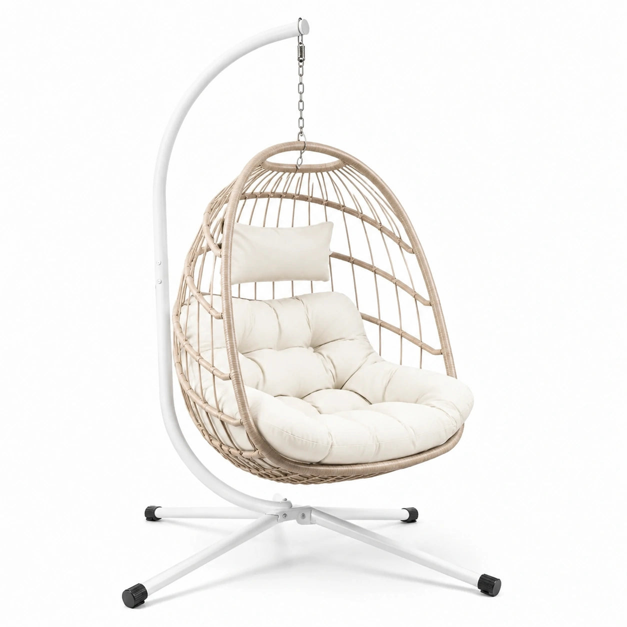 Hängesessel aus Polyrattan mit Metallgestell in Creme