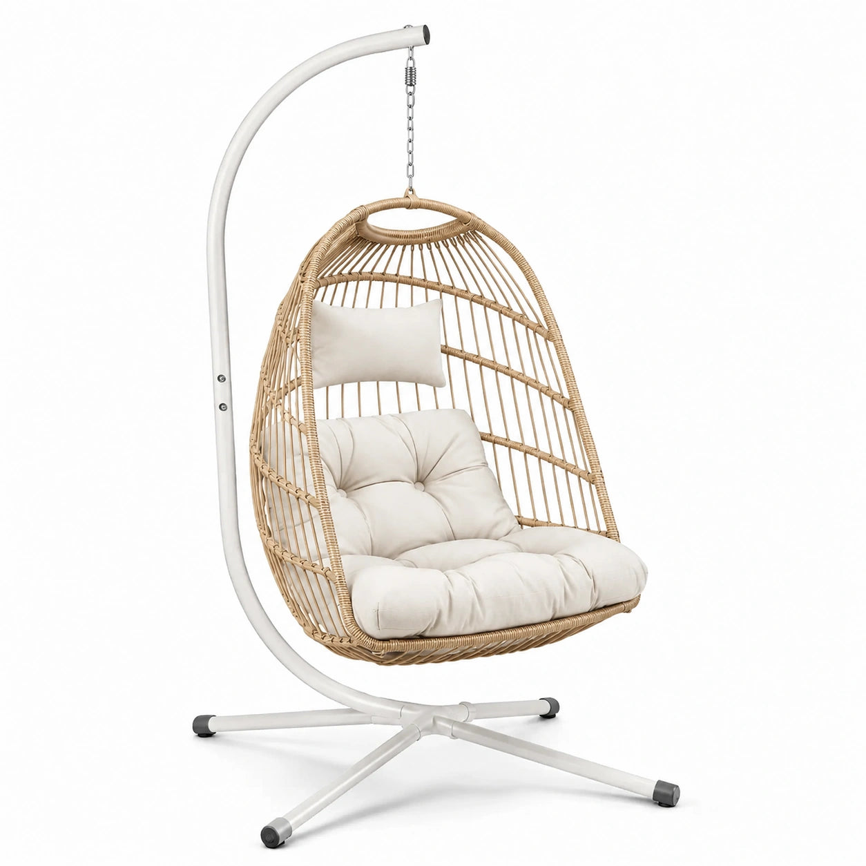 Rattan-Hängesessel mit Stahlrahmen und Polyesterkissen