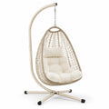 Polyrattan-Hängesessel mit Stahlrahmen und Kissen, Beige