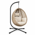 Metall-Hängesessel mit Rattan und Polyesterkissen Beige 195x95x95 cm