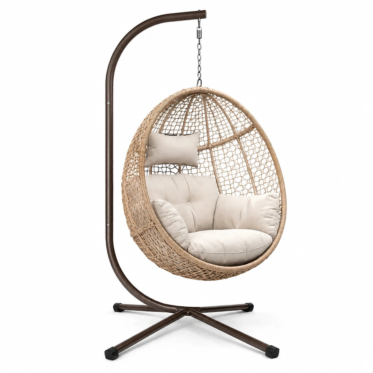 Hängesessel aus Polyrattan Beige mit Stahlrahmen